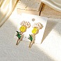 Alloy Enamel Stud Earrings for Women, Pineapple/Flower, with Plastic Pearl