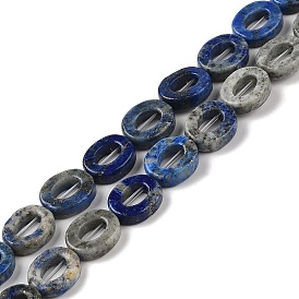 Natural Lapis Lazuli Beads Strands, Hollow Flat Oval, Number Zero Beads