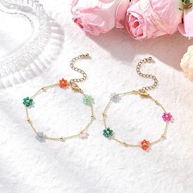 Браслеты из латунных стеклянных цветочных звеньев для женщин