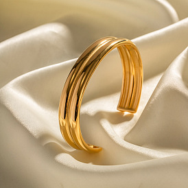 18k Gold Stainless Steel Double-layer Exaggerated Bracelet - Fashionable, Electroplated, Women's Jewelry.