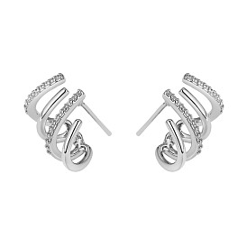 Crystal Rhinestone Claw Stud Earrings, Brass Jewelry for Women