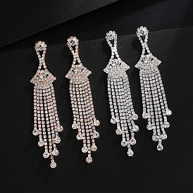Fashionable Tassel Earrings with Shiny Rhinestones for Women's Nightclub Jewelry
