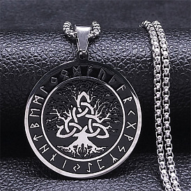 201 ожерелья из нержавеющей стали с черной эмалью в виде руны «Дерево жизни» для мужчин