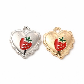 Alloy Enamel Pendants, Heart with Strawberry Charm