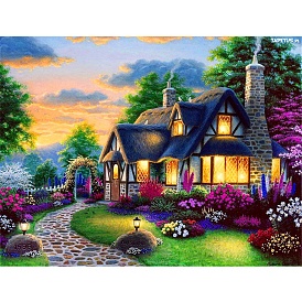 Garden Villa Pattern 5D Diamond Painting Kits for Adult Beginners, DIY Full Round Drill Picture Art, Rhinestone Gem Paint Kits for Home Wall Decor