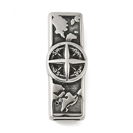 304 прямоугольник из нержавеющей стали с подвесками-компасами, для изготовления браслета из кожанного шнура