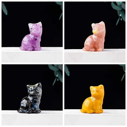 Резные целебные фигурки счастливого кота из натуральных драгоценных камней, Рейки энергетический камень украшение рабочего стола для дома