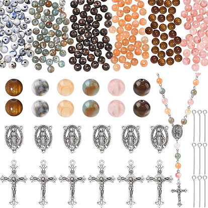 DIY Rosary Bead Necklaces Making Finding Kits, including Cross Alloy Pendants & Links, Resin Beads