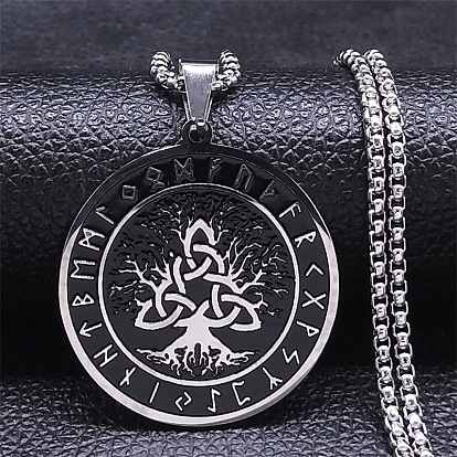 201 ожерелья из нержавеющей стали с черной эмалью в виде руны «Дерево жизни» для мужчин