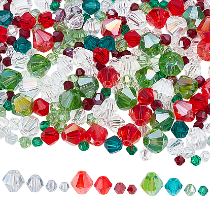 Прозрачные наборы стеклянных бусин, граненые, двухконусные