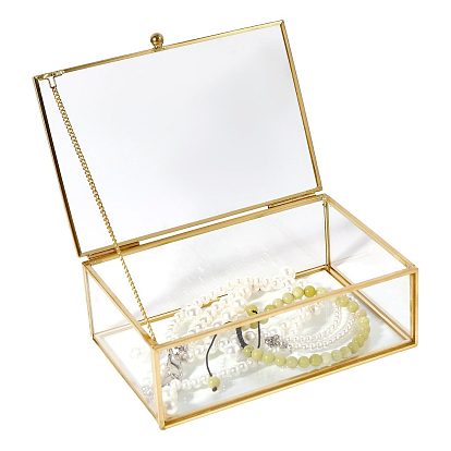 Transparent Glass Jewelry Organizer Display Cases with Metal Frame, Golden
