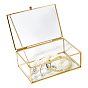 Transparent Glass Jewelry Organizer Display Cases with Metal Frame, Golden