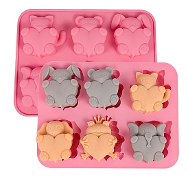 6 Moule à gâteau en forme d'animal à cavité avec cœur, en silicone de qualité alimentaire, DIY, pour Saint Valentin