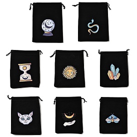 Прямоугольные упаковочные мешочки из бархатной ткани с принтом, сумки с узором таро на завязках, чёрные