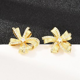 Серьги-гвоздики из латунного микро-паве, цветок, долговечный, стойки покрытие, без свинца и без кадмия