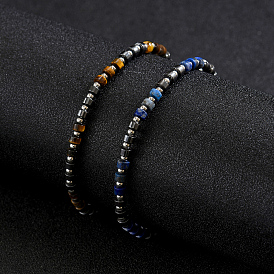 Natural Gemstone Heishi Beaded Bracelets with 201 Stainless Steel End Chains, Stainless Steel Color