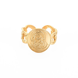304 Stainless Steel Oval with Human Wide Open Cuff Ring for Women
