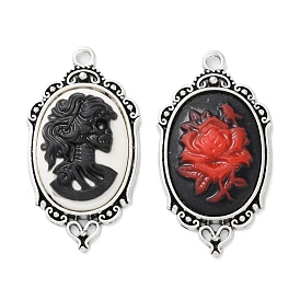 Tibetan Style Alloy Pendants, with Resin, Ovel Frame