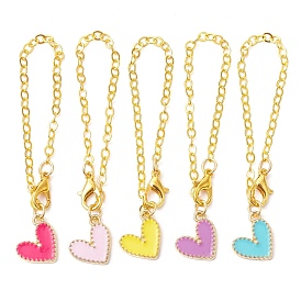 Heart Alloy Enamel Pendant Decoration, with Golden Tone Brass Chain