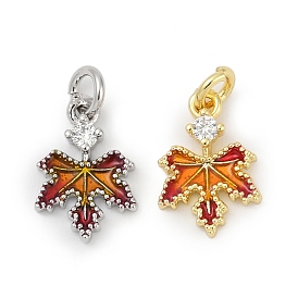 Латунный микропаве кубический цирконий с эмалевыми подвесками, кленового листа, с целью перехода в кольце, без кадмия и без свинца, долговечный, стойки покрытие