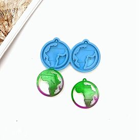 Flat Round with Africa Map DIY Pendant Silicone Molds, Resin Casting Molds, For UV Resin, Epoxy Resin Jewelry Making