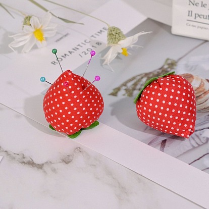 Cute Strawberry Shaped Cotton Needle Cushion, Sewing Tools, with Tether