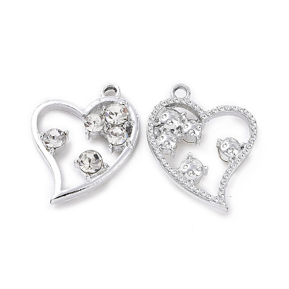 Alloy Crystal Rhinestone Pendants, Heart Charms