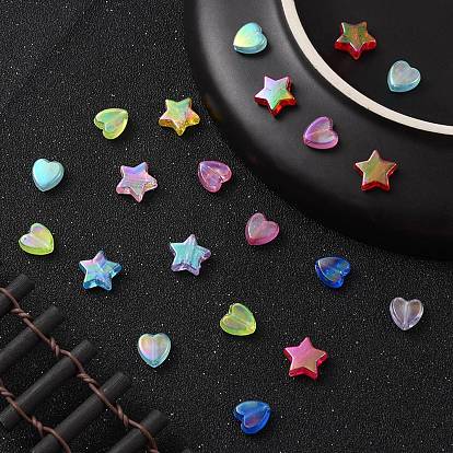 100Pcs 2 Styles Transparent Acrylic Beads, for Name Bracelets & Jewelry Making, AB Color, Heart & Star