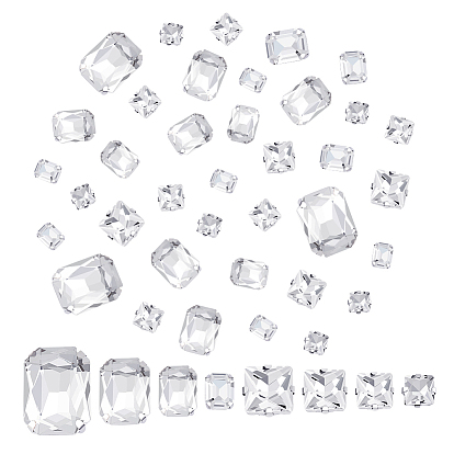 80шт 8 стиль прямоугольник восьмиугольник и квадрат пришитые стразы, многожильных ссылки, стекло горный хрусталь, с настройками латуни, аксессуары для одежды, граненые, платина