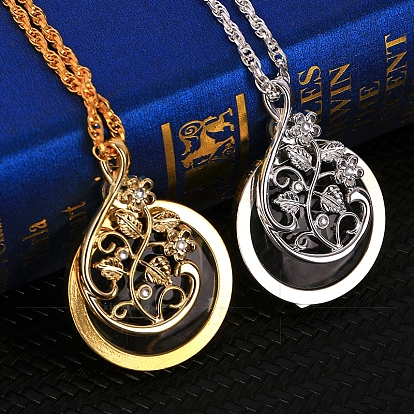Alloy Flower & Glass Magnifying Pendant Necklace for Women