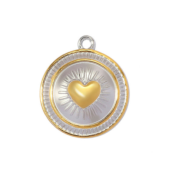 Два тона 304 из нержавеющей стали подвески, плоские круглые прелести, ионное покрытие (ip), зеркальная полировка