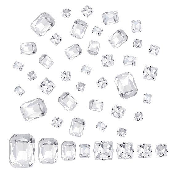 80шт 8 стиль прямоугольник восьмиугольник и квадрат пришитые стразы, многожильных ссылки, стекло горный хрусталь, с настройками латуни, аксессуары для одежды, граненые, платина