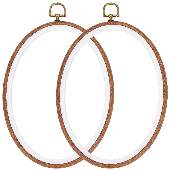 Cercles à broder au point de croix en plastique PP et PVC imitation bois, avec anneau de suspension en alliage, accessoire outils de couture