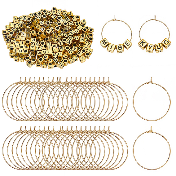 Наборы для изготовления подвесок для бокалов своими руками, включая 304 фурнитуру для серег-колец из нержавеющей стали, куб с буквы акриловые бусины