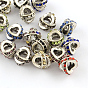 Letter X Antique Silver Plated Metal Alloy Rhinestone European Beads, Large Hole Beads, 11x8~9x10mm, Hole: 5mm
