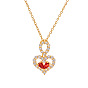 18K stainless steel inlaid red and white zircon water drop love pendant necklace does not fade niche jewelry