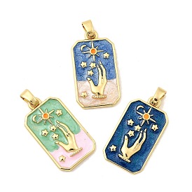 Латунь эмаль подвески, прямоугольник, солнце, рука и звезда, стойки покрытие, долговечный, без кадмия и без свинца, золотые