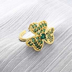 Регулируемые манжеты-кольца из латуни с микропаве из кубического циркония для женщин, без кадмия и без свинца, клевер