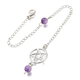 Сплав плоский круглый с маятниками для поиска звезд, с латунной фурнитурой с покрытием из реечной стали и бусинами из натурального аметиста