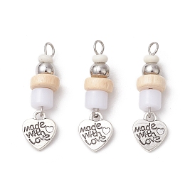 Сплавочные подвески тибетского стиля, сердце, с синтетическими бирюзовый, акриловый, дерево и 304 нержавеющая сталь