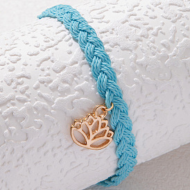 Bohemian Style Braided Hemp Flower Bracelet with Pendant and Geometric Design
