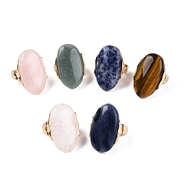 Кольца на палец с натуральным драгоценным камнем, овальные, с позолоченной сплавочной фурнитурой