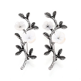 Брошь в виде ветки и цветка из натуральной ракушки, сплав с отворотом со стразами для рюкзака, без свинца и без кадмия, античное серебро