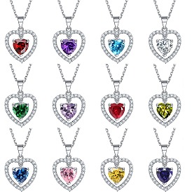 925 Sterling Silver Heart-shaped Gemstone Pendant Necklace with Birthstones for Women