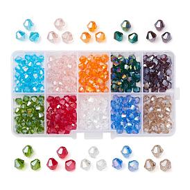 400Pcs 10 Colors Electroplate Glass Beads Strands, AB Color Plated, Faceted, Bicone
