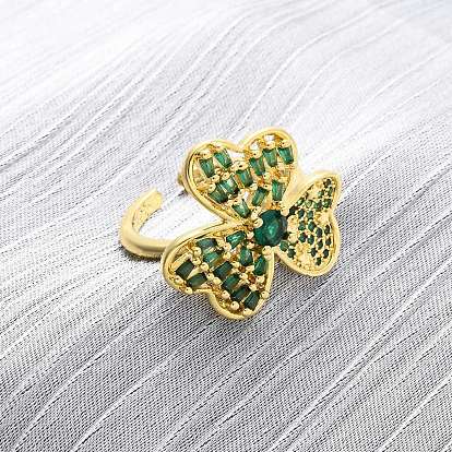 Регулируемые манжеты-кольца из латуни с микропаве из кубического циркония для женщин, без кадмия и без свинца, клевер