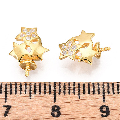 925 Sterling Silver Micro Pave Clear Cubic Zirconia Star Charms for Half Drilled Beads, with S925 Stamp