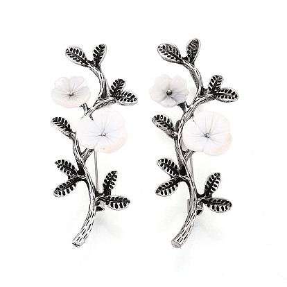Брошь в виде ветки и цветка из натуральной ракушки, сплав с отворотом со стразами для рюкзака, без свинца и без кадмия, античное серебро