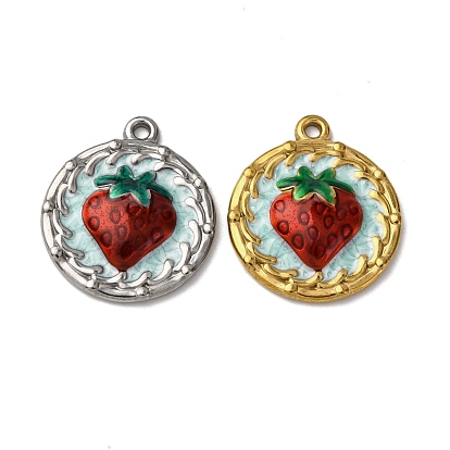 304 нержавеющей стальной эмали подвески, плоский круглый с клубничным шармом