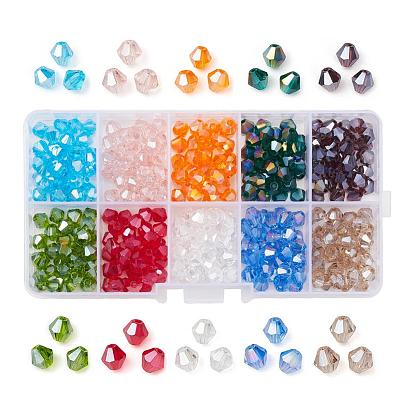 400Pcs 10 Colors Electroplate Glass Beads Strands, AB Color Plated, Faceted, Bicone
